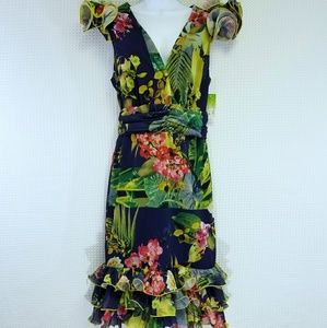 🆕Floral Mermaid Cocktail Party Ruffle Dress Sz L